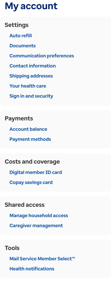 Image of an account landing screen